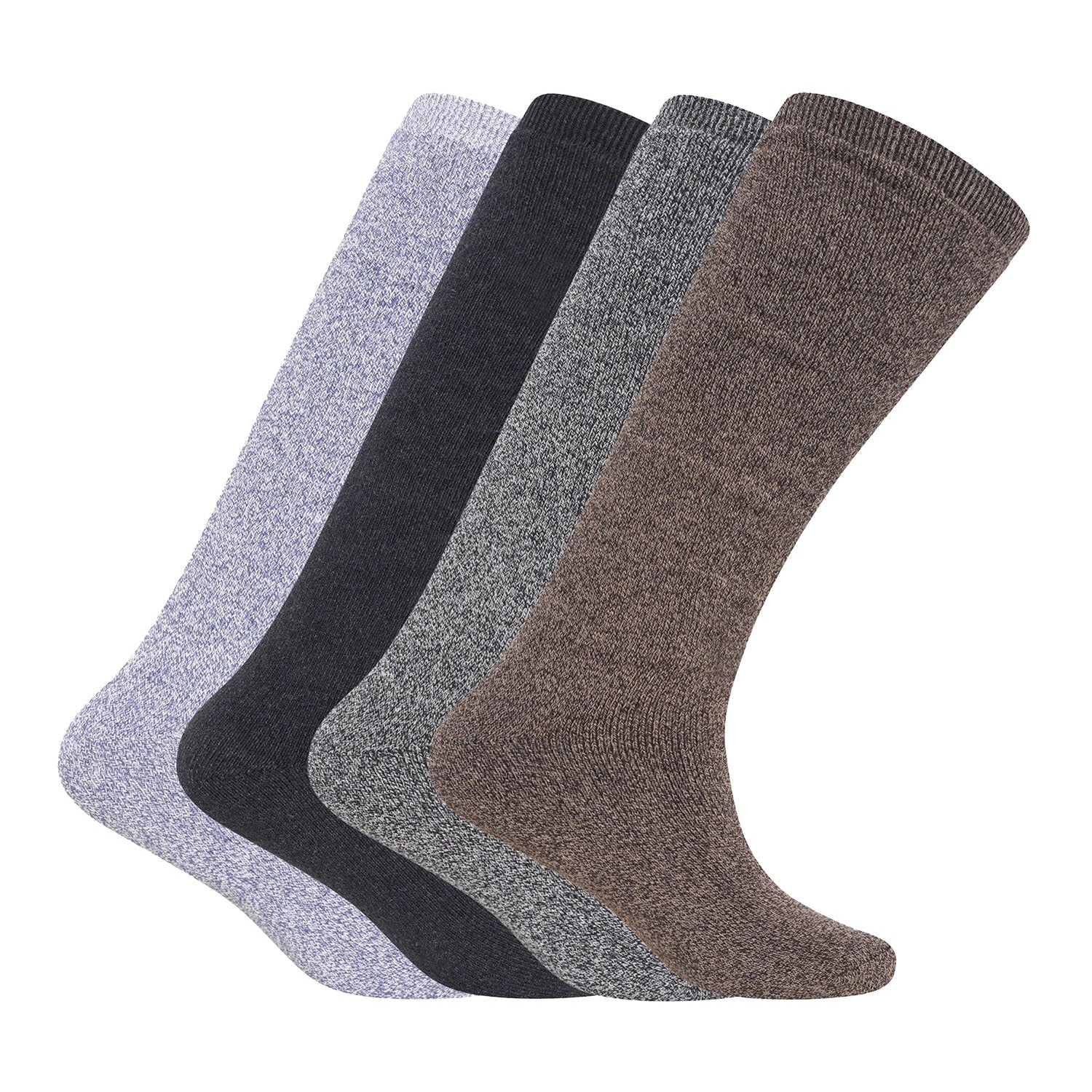 Mens 4 Pack Thermal Wool Blend Long Wellington Boot Socks - Assorted Colours (Blue, Black, Grey and Brown)