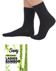Ladies Bamboo Socks, Mid Calf, Non Elastic Anti Bacterial Socks - Black (12 Pack)
