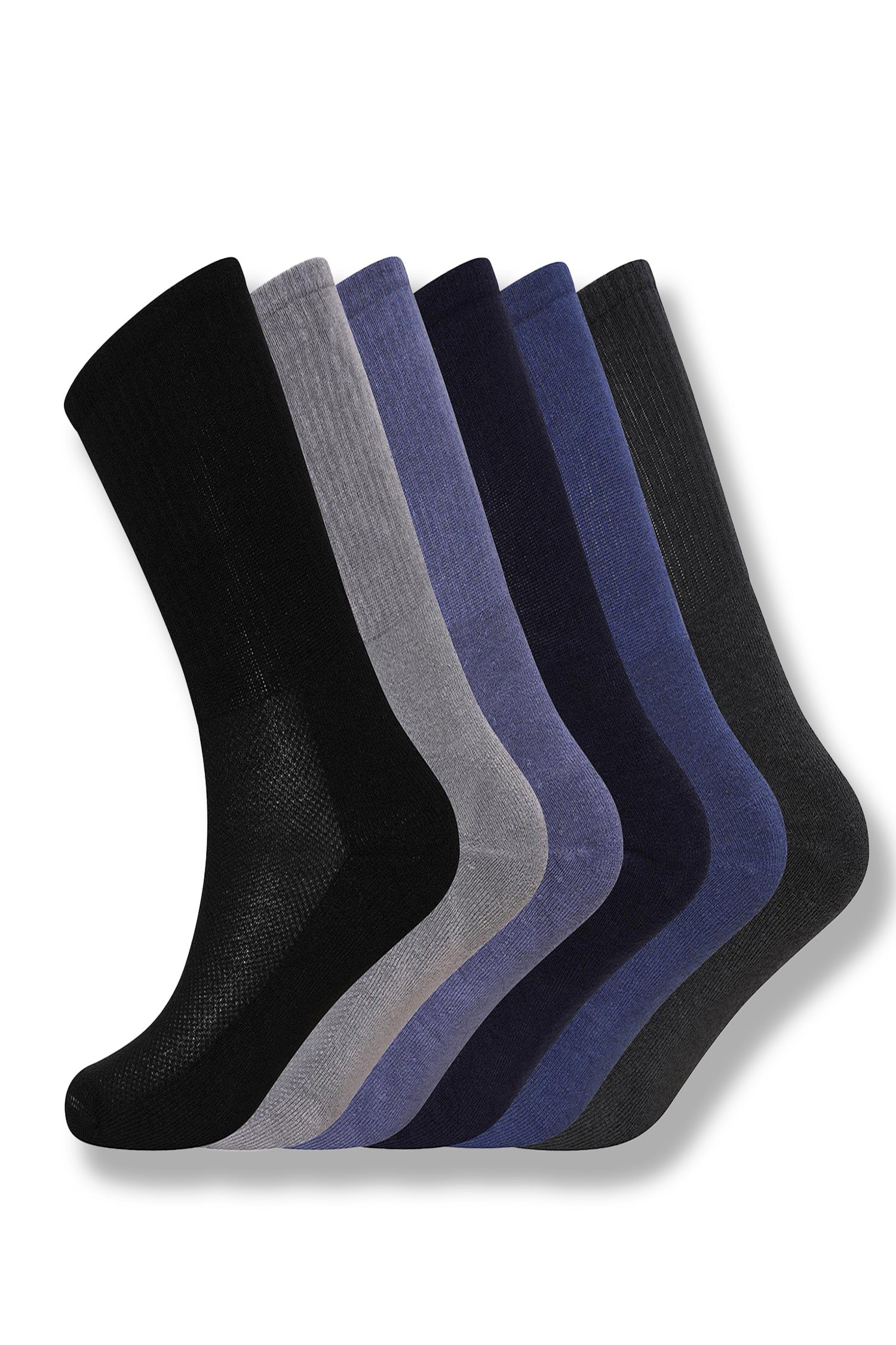 Mens Bamboo Sport Socks, Calf Size, Anti Bacterial Socks - Assorted Colours (6 Pack)