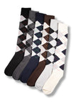 Mens Knee High Long Hose Argyle Socks - Assorted Colours (Greys, Brown and Creams) (4 Pack)