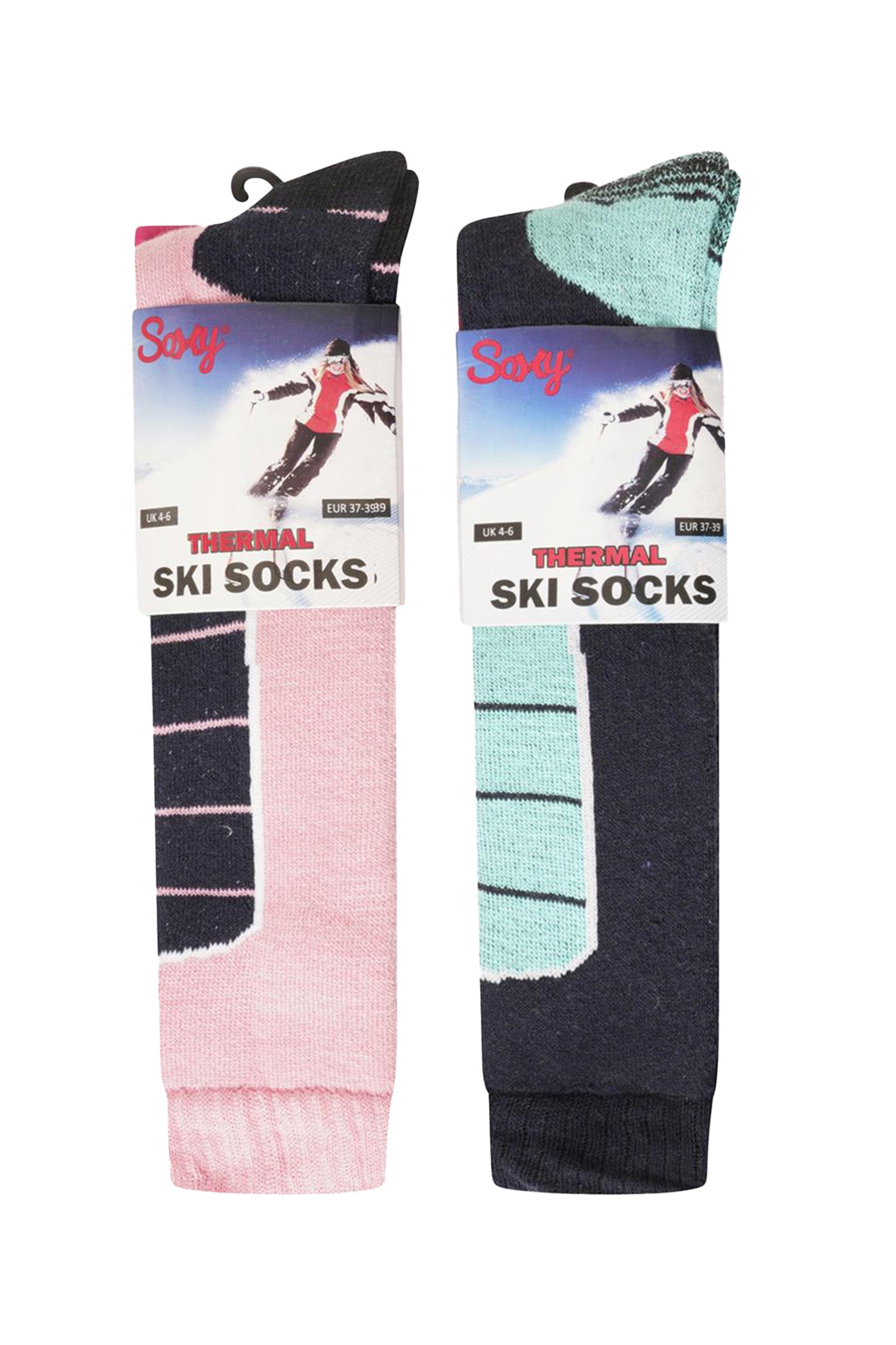 Ladies 5 Pack High Performance Thermal Ski Socks - Multicoloured