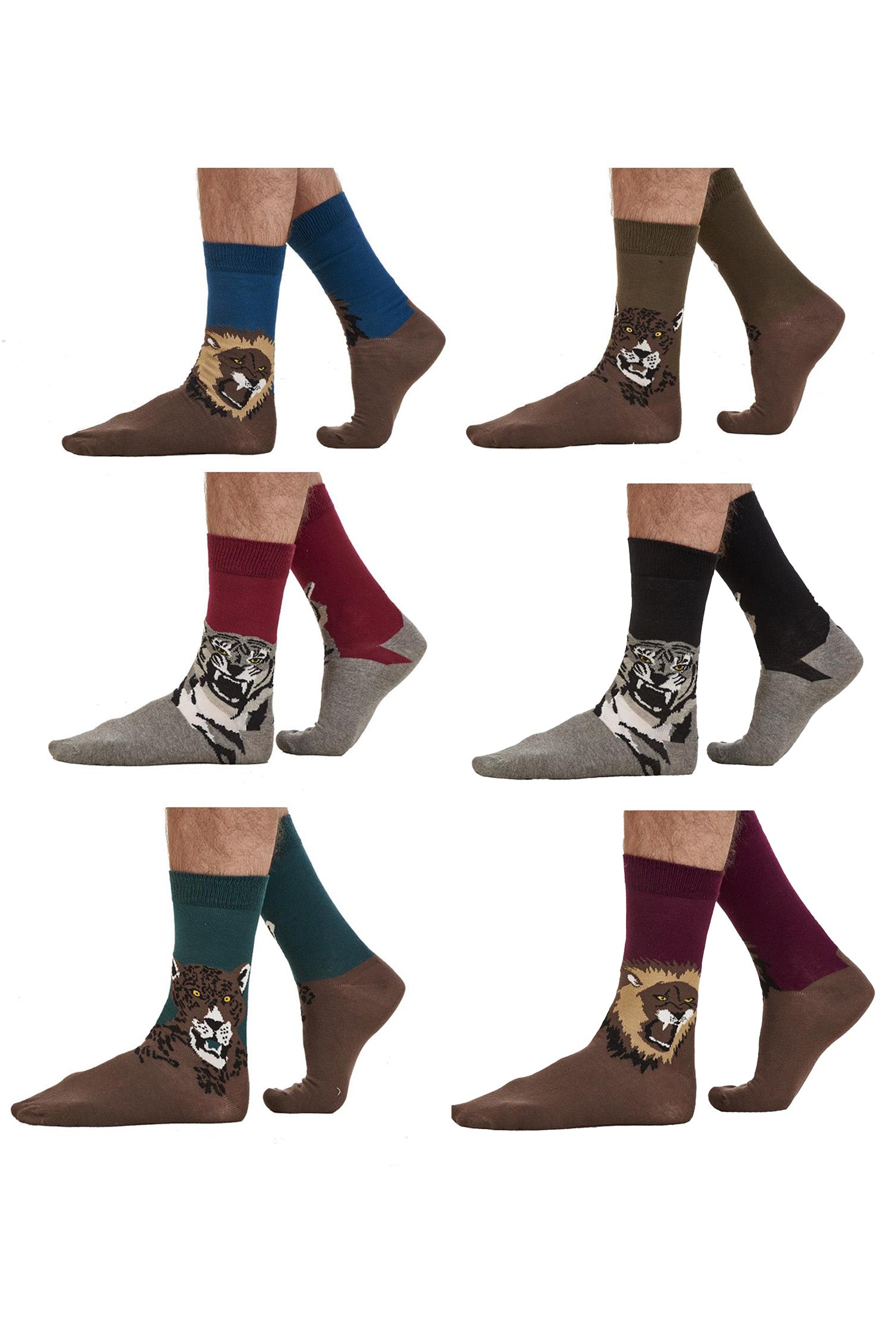 Mens 6 Pack Novelty Socks Cotton Rich Dad Gift - Animal Print