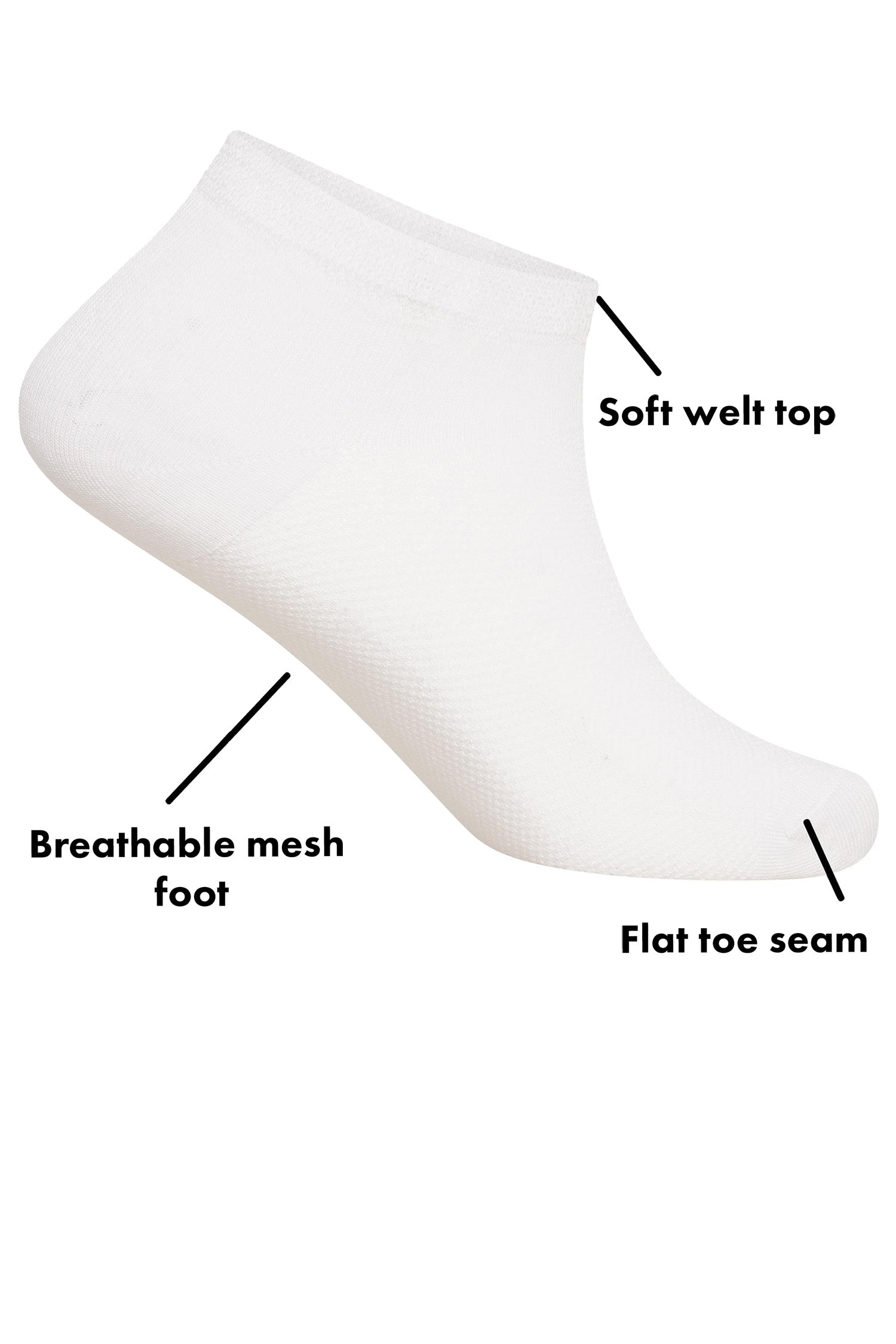 Ladies 6 Pack Bamboo Trainer Ankle Socks, Breathable Low Cut Ankle Trainer Sock - White