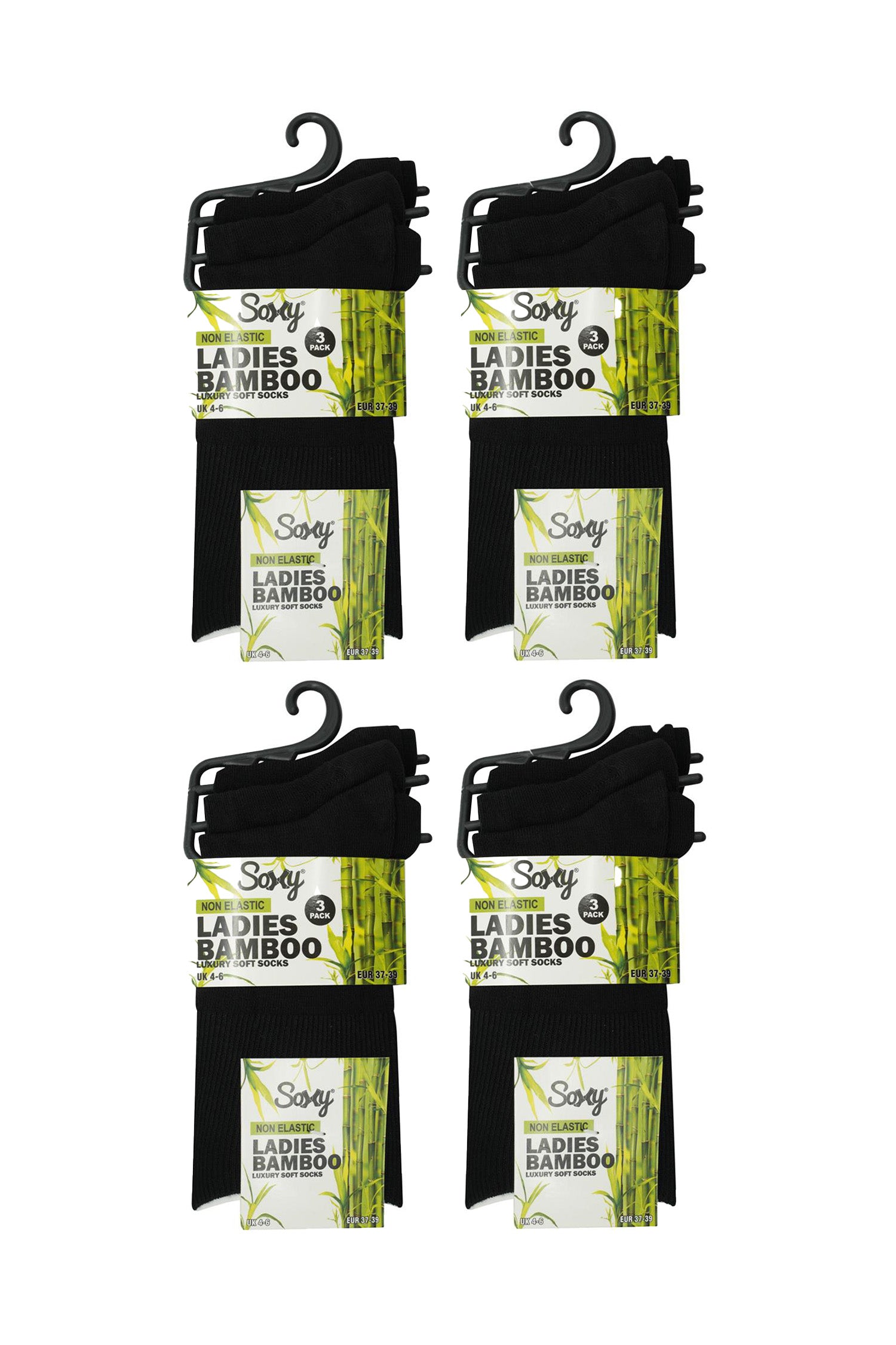 Ladies 12 Pack Bamboo Socks, Mid Calf, Non Elastic Anti Bacterial Socks - Black