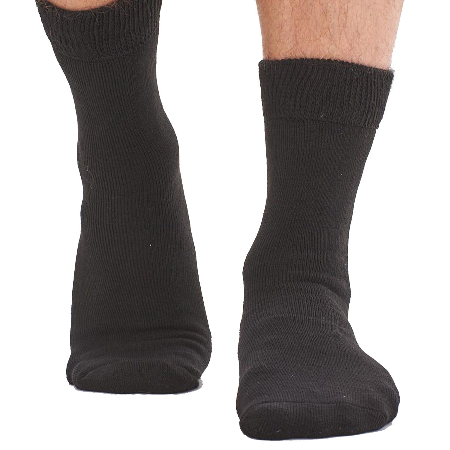 Mens 6 Pack Brushed Thermal Socks - Black