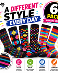 Mens 6 Pack Cotton Rich Bright Design Socks UK 6-11