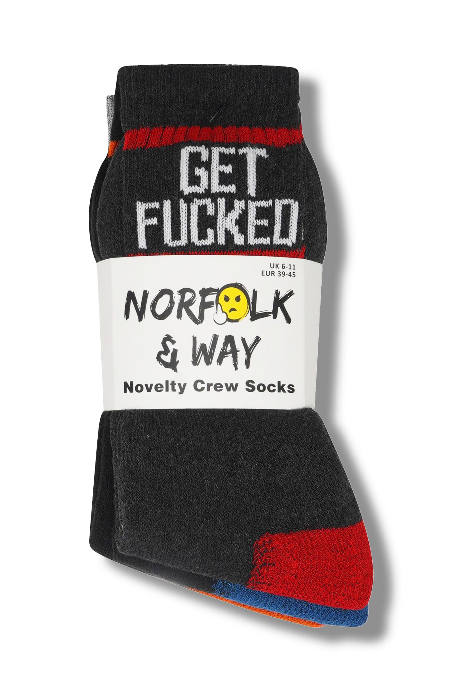 Men Norfolk and Way Get Fucked Novelty Rude Socks - Black (6 Pack)