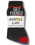 Men Norfolk and Way Get Fucked Novelty Rude Socks - Black (6 Pack)