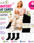 Ladies 6 Pack Extra Wide Bamboo Diabetic Sock - Black and White