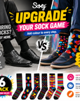 Mens 6 Pack Cotton Rich Bright Design Socks UK 6-11