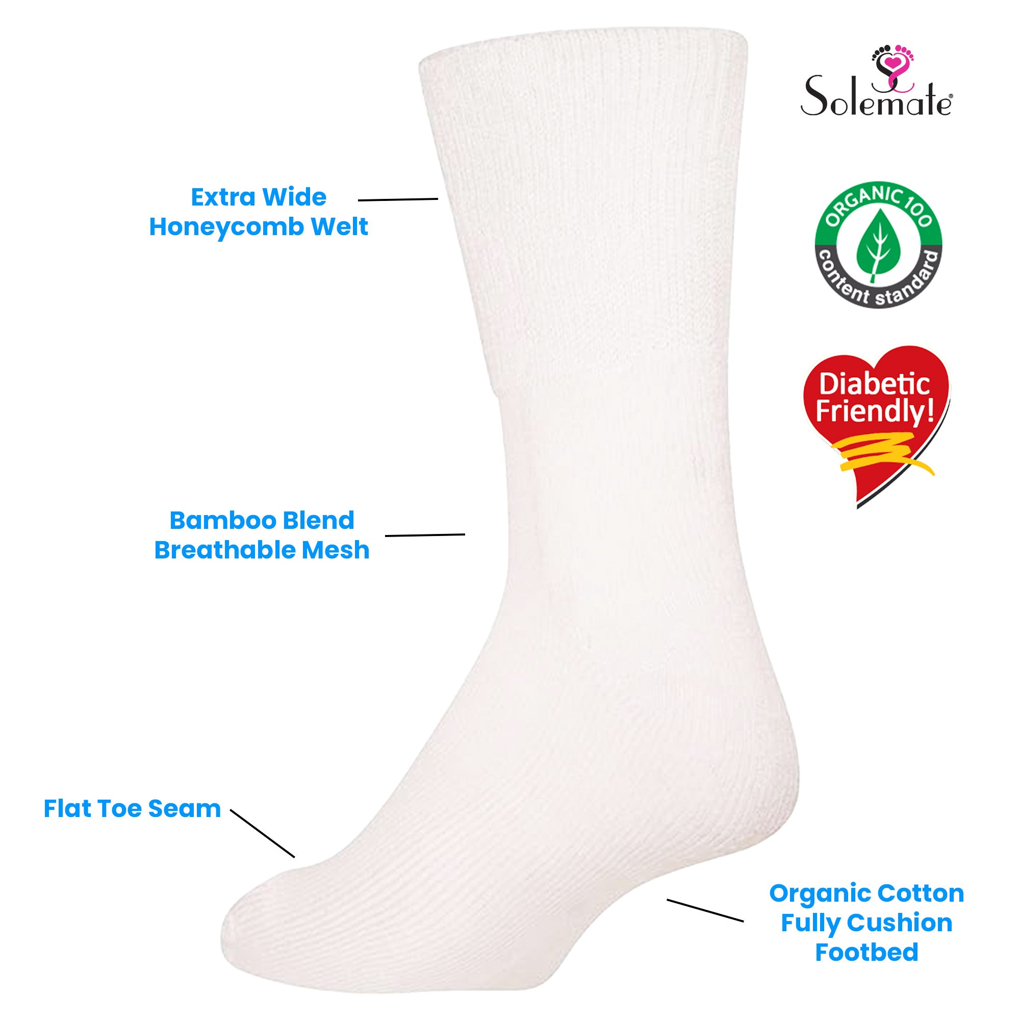 Ladies 6 Pack Extra Wide Bamboo Diabetic Sock - Black and White