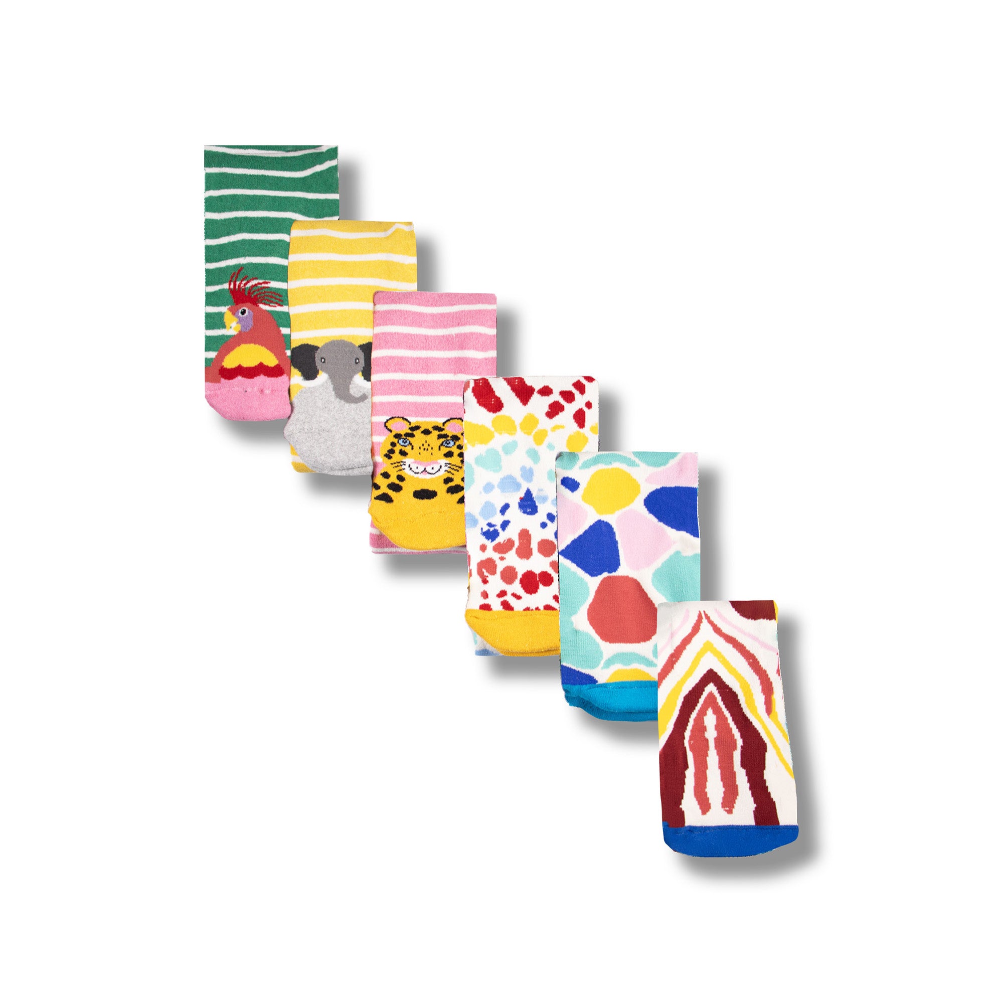 Kids 6 Pack Thermal Wellington Boot Socks - Multi Jungle Designs