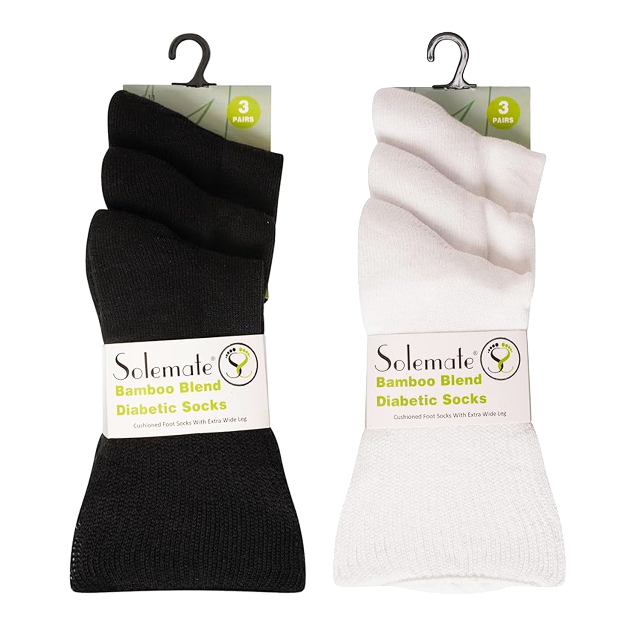 Ladies 6 Pack Extra Wide Bamboo Diabetic Sock - Black and White