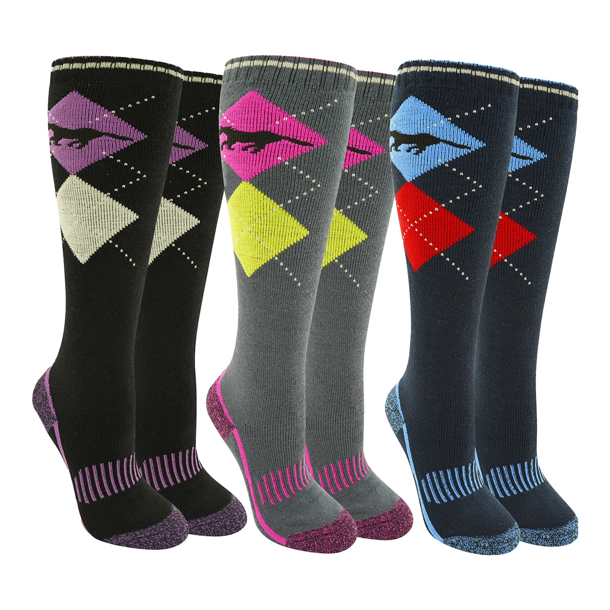 Ladies 3 Pack Equestrian Socks - Performance Riding Socks Horse Argyle ...