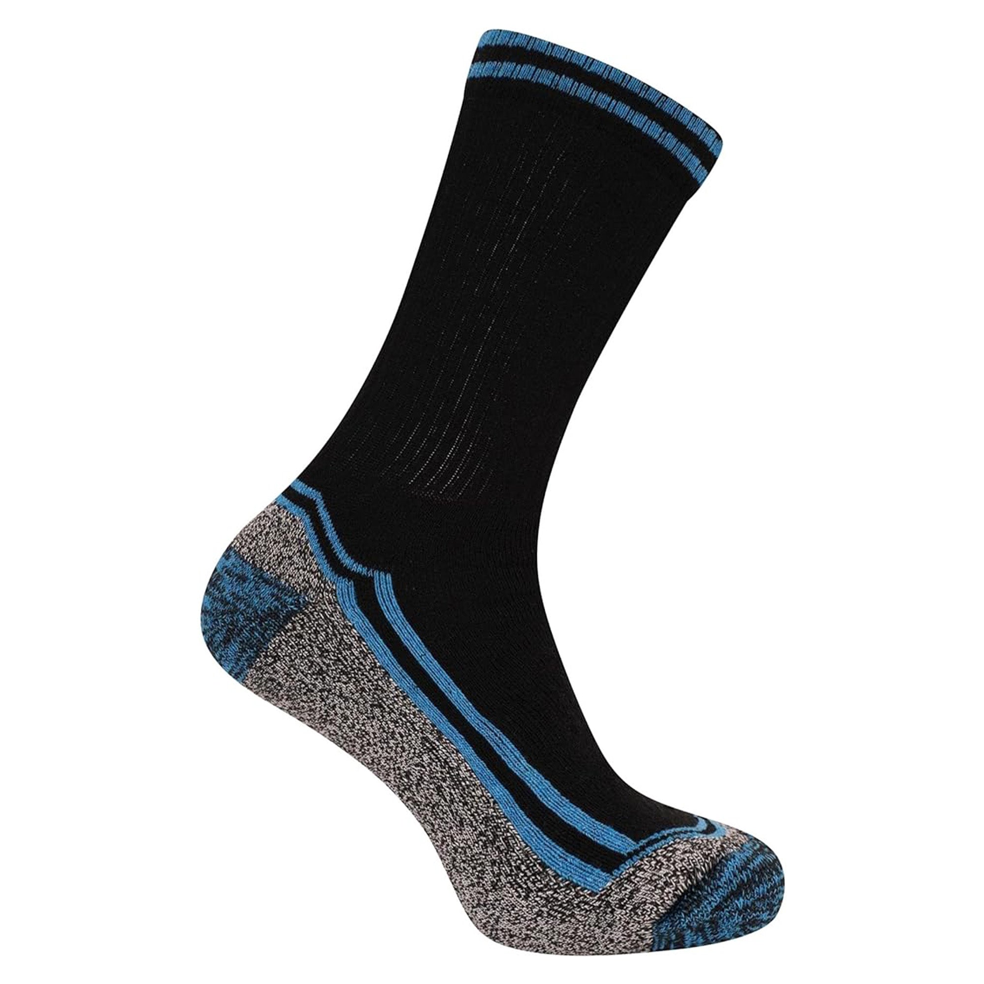 Mens 6 Pack Bamboo Work Socks, Breathable, Heavy Duty Cotton Socks for Steel Toe Boots - Black Socks with Assorted Colour Trims