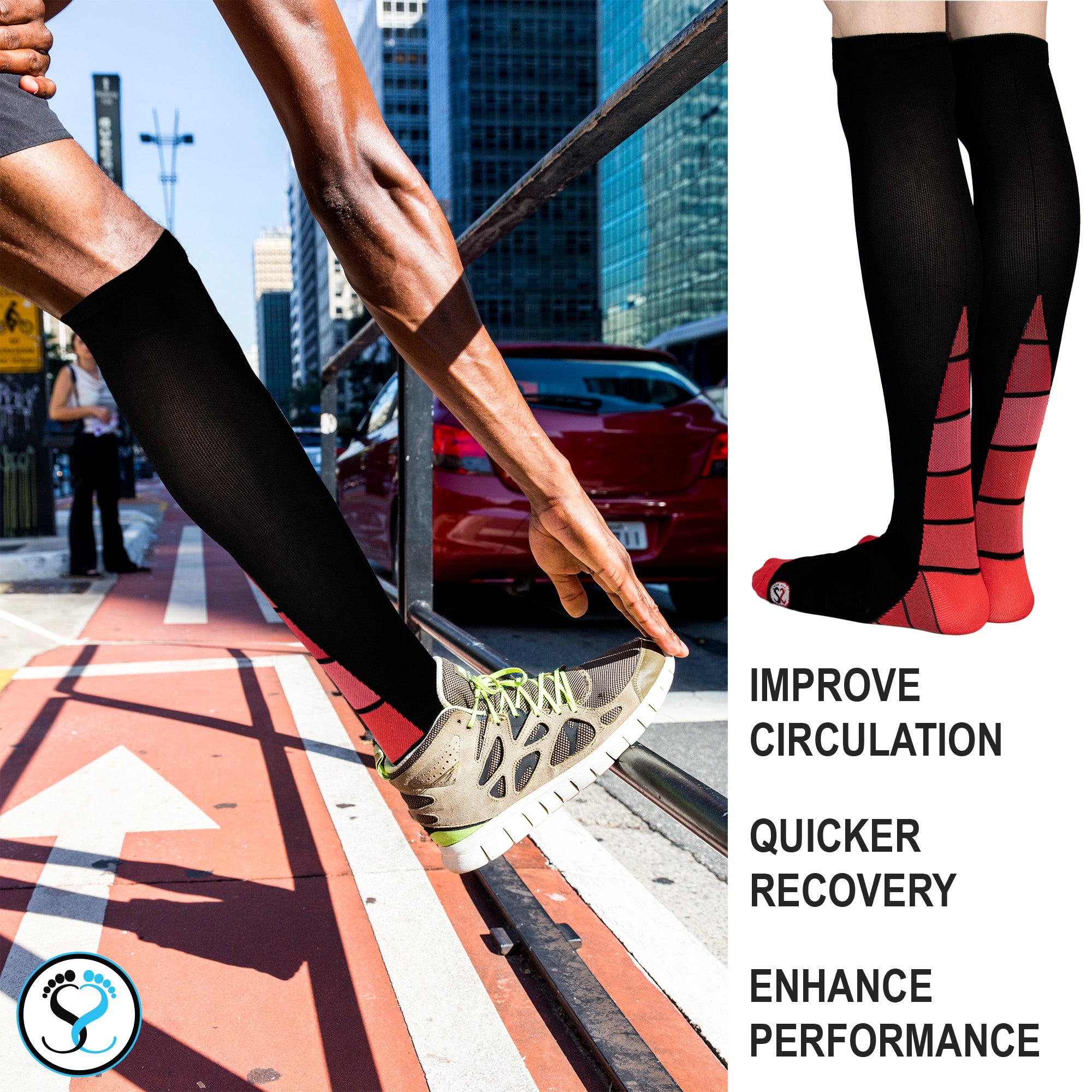 Mens Compression Socks - Circulation &amp; Achilles Support - UK 6-11