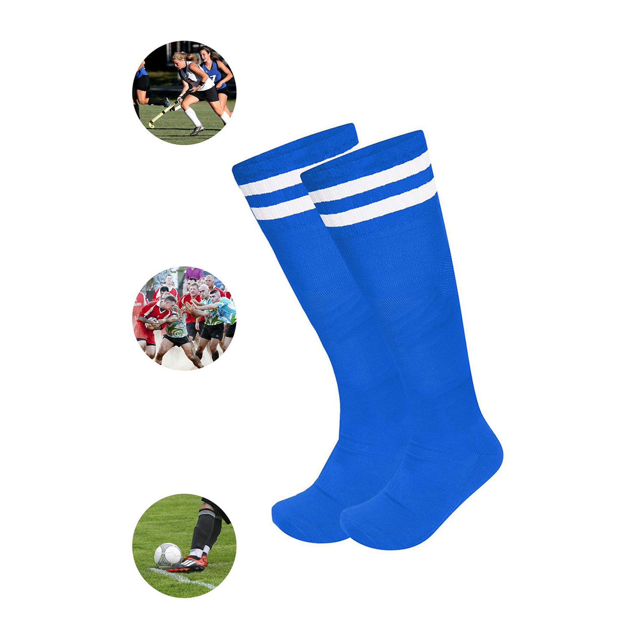Kids 3 Pack Knee High Striped Sports Football/Rugby/Soccer/Hockey Tube Socks
