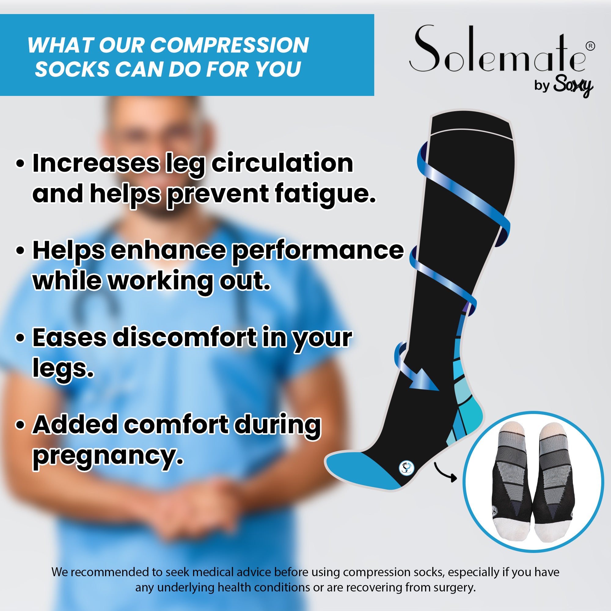 Mens Compression Socks - Circulation &amp; Achilles Support - UK 6-11
