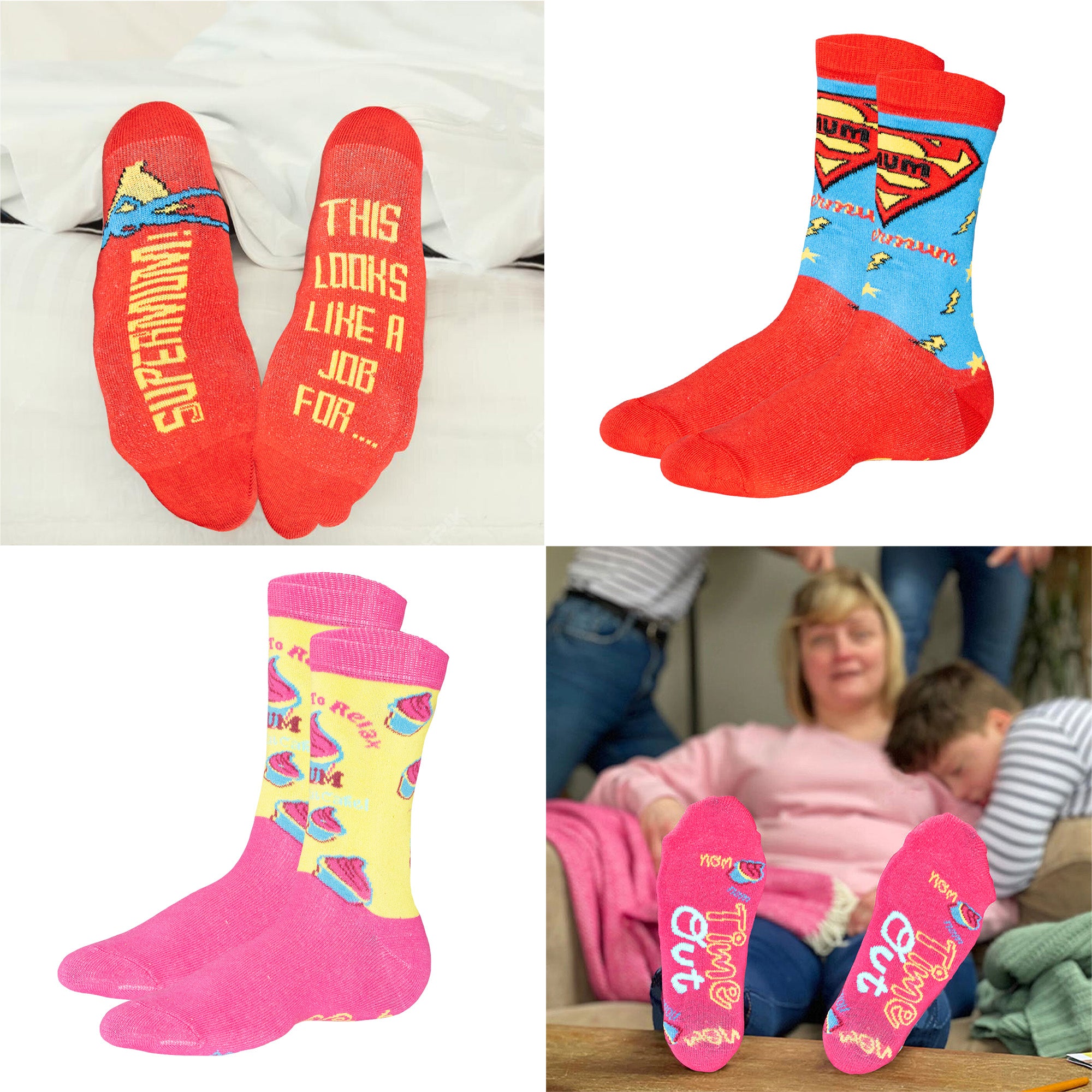 Ladies 6 Pack Mothers Day Mum Socks - Mum Themed Fun Designs - Combed Cotton Rich