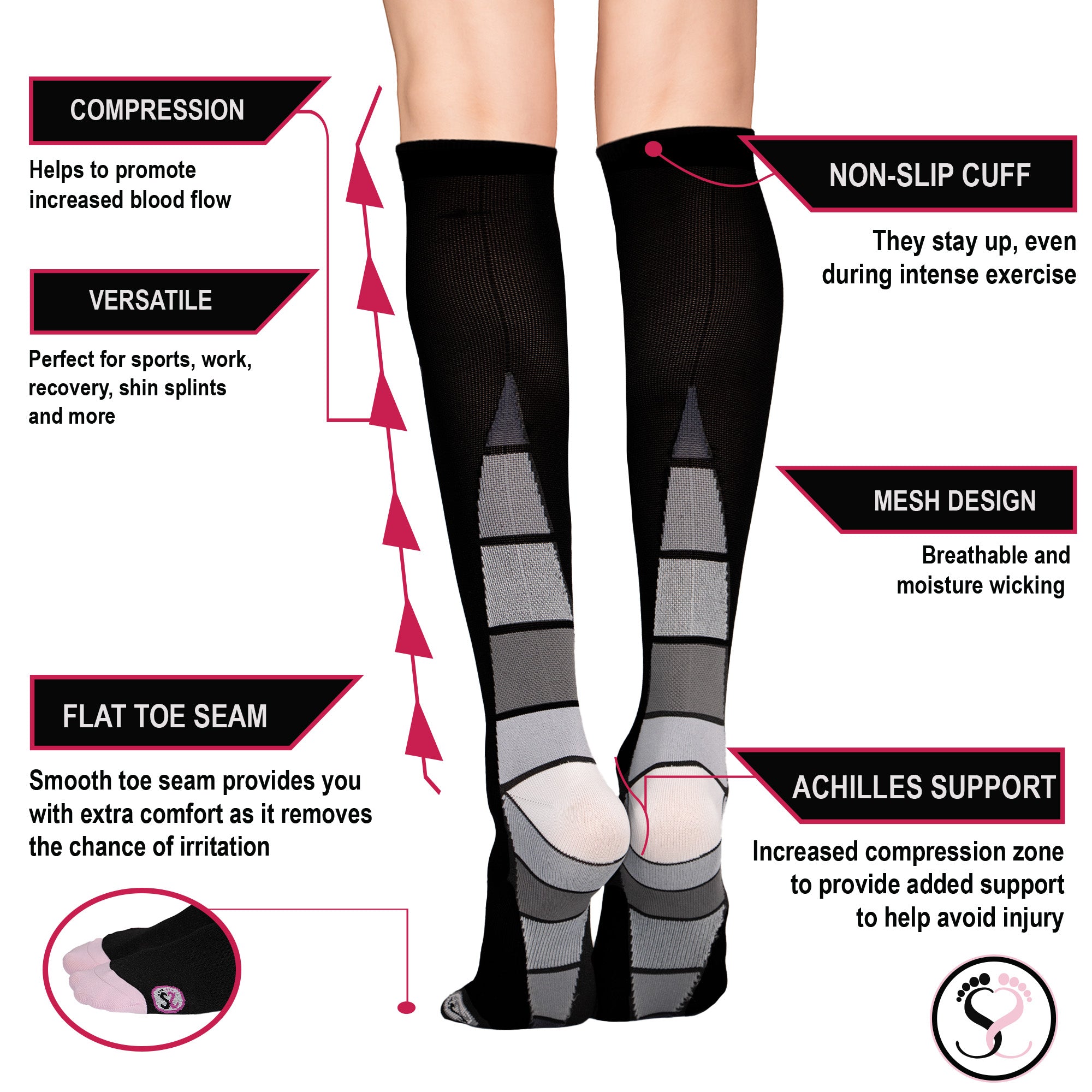 Ladies Compression Socks - Circulation & Achilles Support - UK 4-6 – Soxy