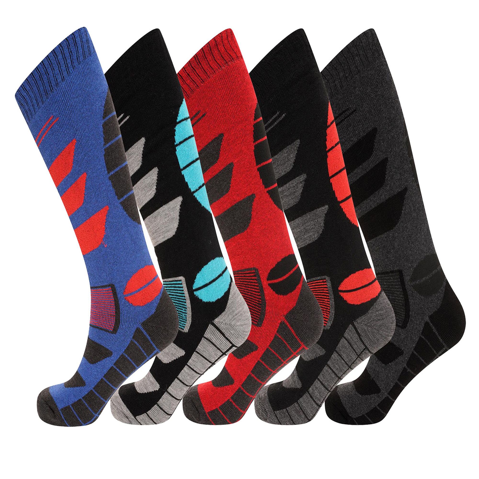 Mens 5 Pack High Performance Thermal Ski Socks - Multicoloured