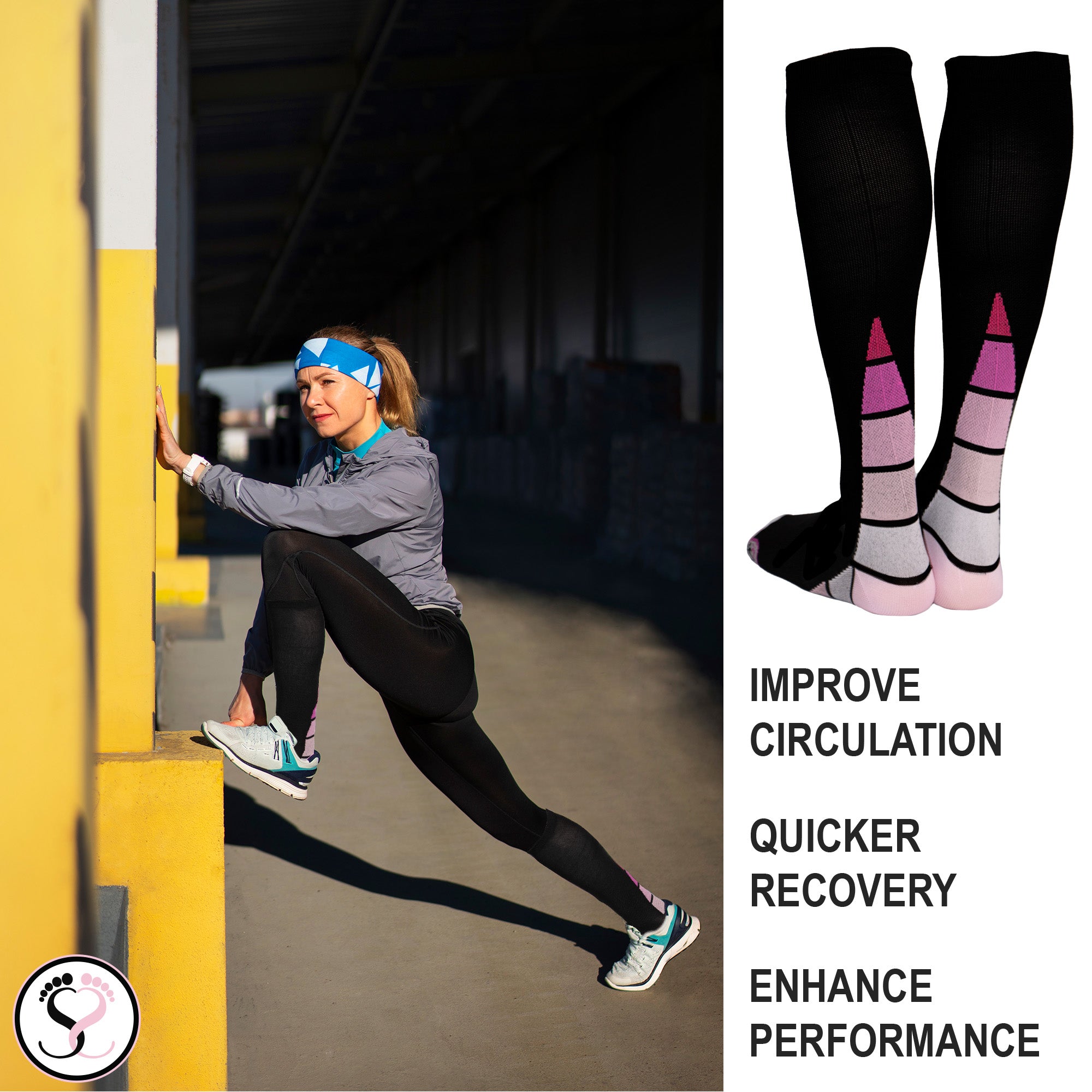 Ladies Compression Socks - Circulation &amp; Achilles Support - UK 4-6