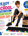 Kids 12 Pack Bamboo Socks, Anti Bacterial and Breathable - Black Socks with Colour Heel and Toe