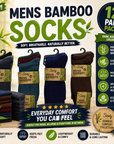 Mens 12 Pack Bamboo Socks, Mid Calf, Anti Bacterial Socks - Dark Assorted Colours