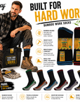 Mens 6 Pack Bamboo Work Socks, Breathable, Heavy Duty Cotton Socks for Steel Toe Boots - Black Socks with Assorted Colour Trims