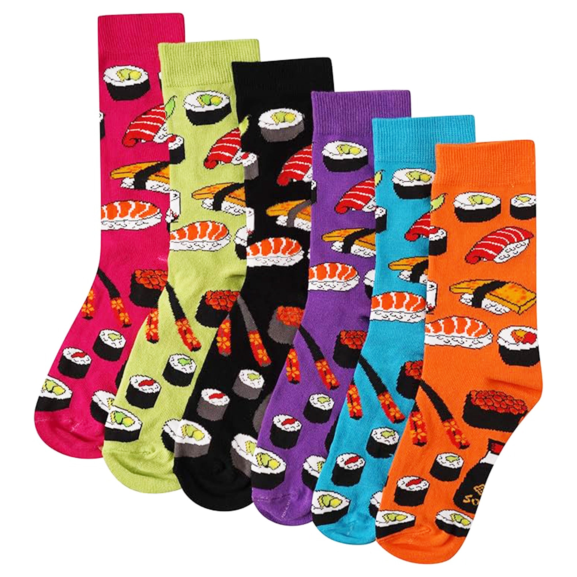Mens 6 Pack Novelty Socks Cotton Rich Dad Gift - Sushi Designs