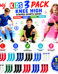 Kids 3 Pack Knee High Striped Sports Football/Rugby/Soccer/Hockey Tube Socks