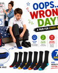 Kids 7 Pack Novelty Socks Cotton Rich Dad Gift, Colour Sole, Heel and Toe - Days of the Week Design
