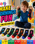 Kids 7 Pack Mood of the Week Novelty Socks - Black with Assorted Heel and Toes