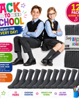 Kids 12 Pack Ribbed Cotton Rich Plain School Socks - Grey