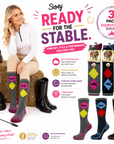 Ladies 3 Pack Equestrian Socks - Performance Riding Socks Horse Argyle Design - Walking, Country, Riding Boot Socks