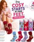 Ladies 4 Pack Super Soft Bed Socks, Fleece Lined Brushed Thermal - Animal Print