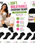 Ladies 6 Pack Bamboo Trainer Ankle Socks, Breathable Low Cut Ankle Trainer Sock - Black