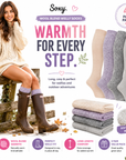 Ladies 4 Pack Wool Blend Long Wellington Boot Socks, Women's Welly Socks- Assorted Colours (Cream, Purple, Dark Grey and Light Grey)