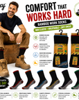 Mens 6 Pack Non Elastic Bamboo Mid Calf Work Socks, Anti Sweat Breathable, Suitable for Diabetics - Black Socks with Assorted Colour Trims
