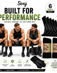 Mens 6 Pack Bamboo Sport Socks, Calf Size, Anti Bacterial Socks - Black