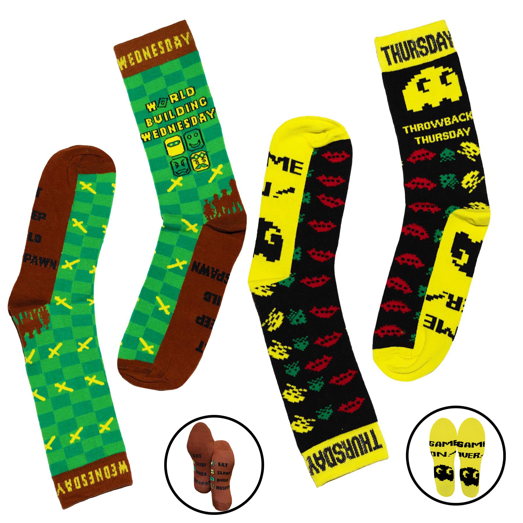 Mens 7 Pack Socks - Days of the Week and Gaming Novelty Design - Cotton Rich