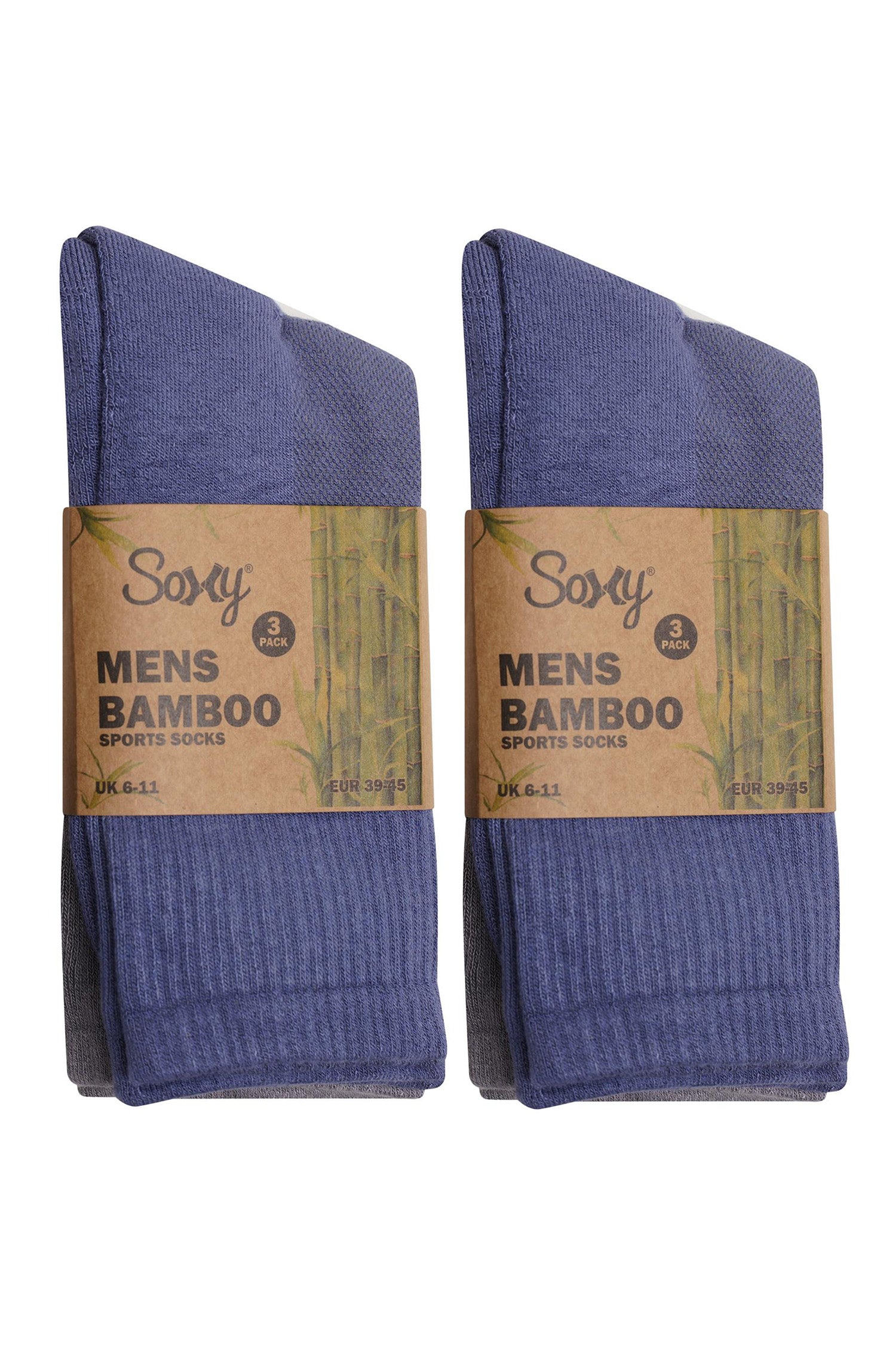 Mens Bamboo Sport Socks, Calf Size, Anti Bacterial Socks - Assorted Colours (6 Pack)