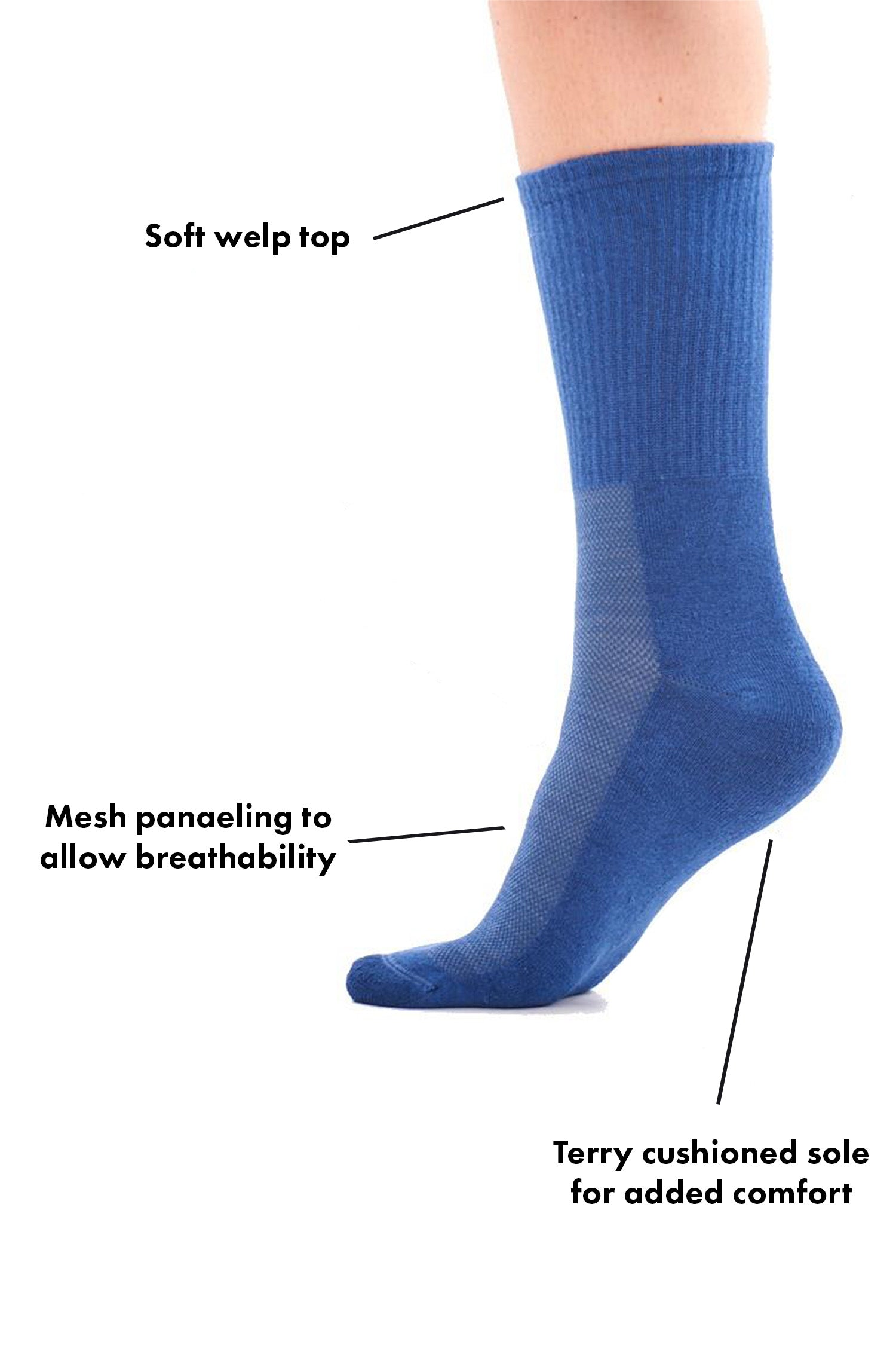 Mens Bamboo Sport Socks, Calf Size, Anti Bacterial Socks - Assorted Colours (6 Pack)